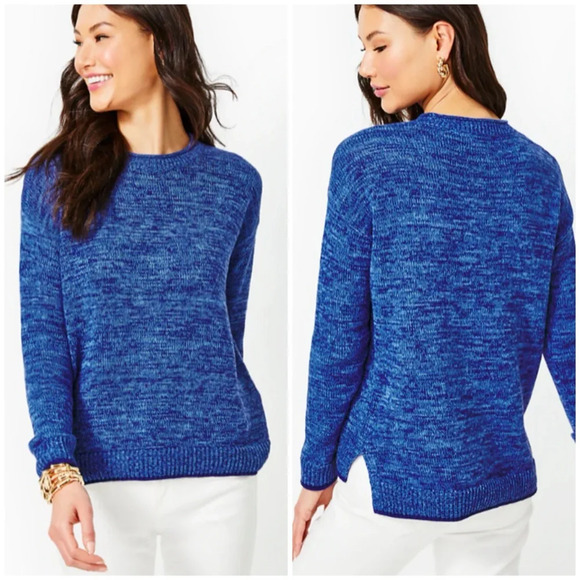 Lilly Pulitzer 100% Cotton Soft Bayport Sweater Aegean Navy Blue Marl Size XS - Picture 1 of 10
